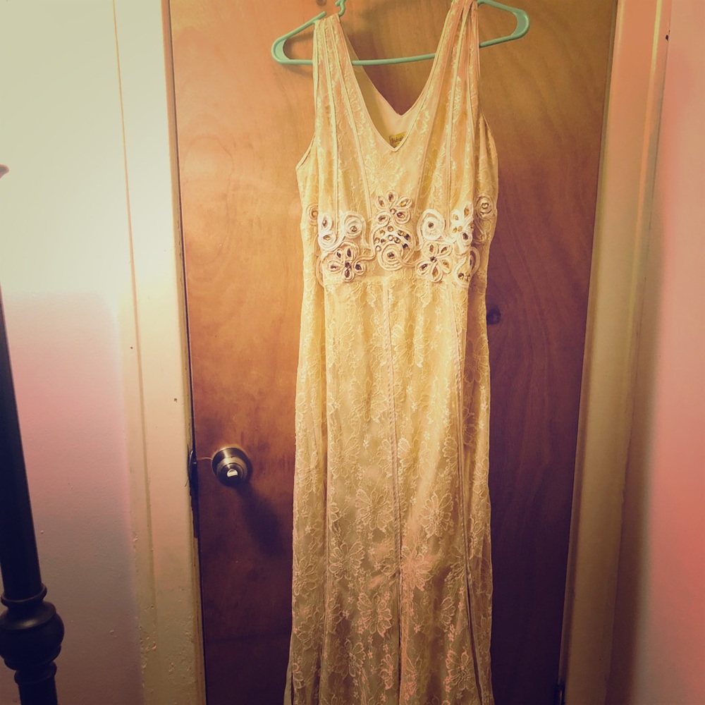 Midnight Velvet Champagne Lace Gown